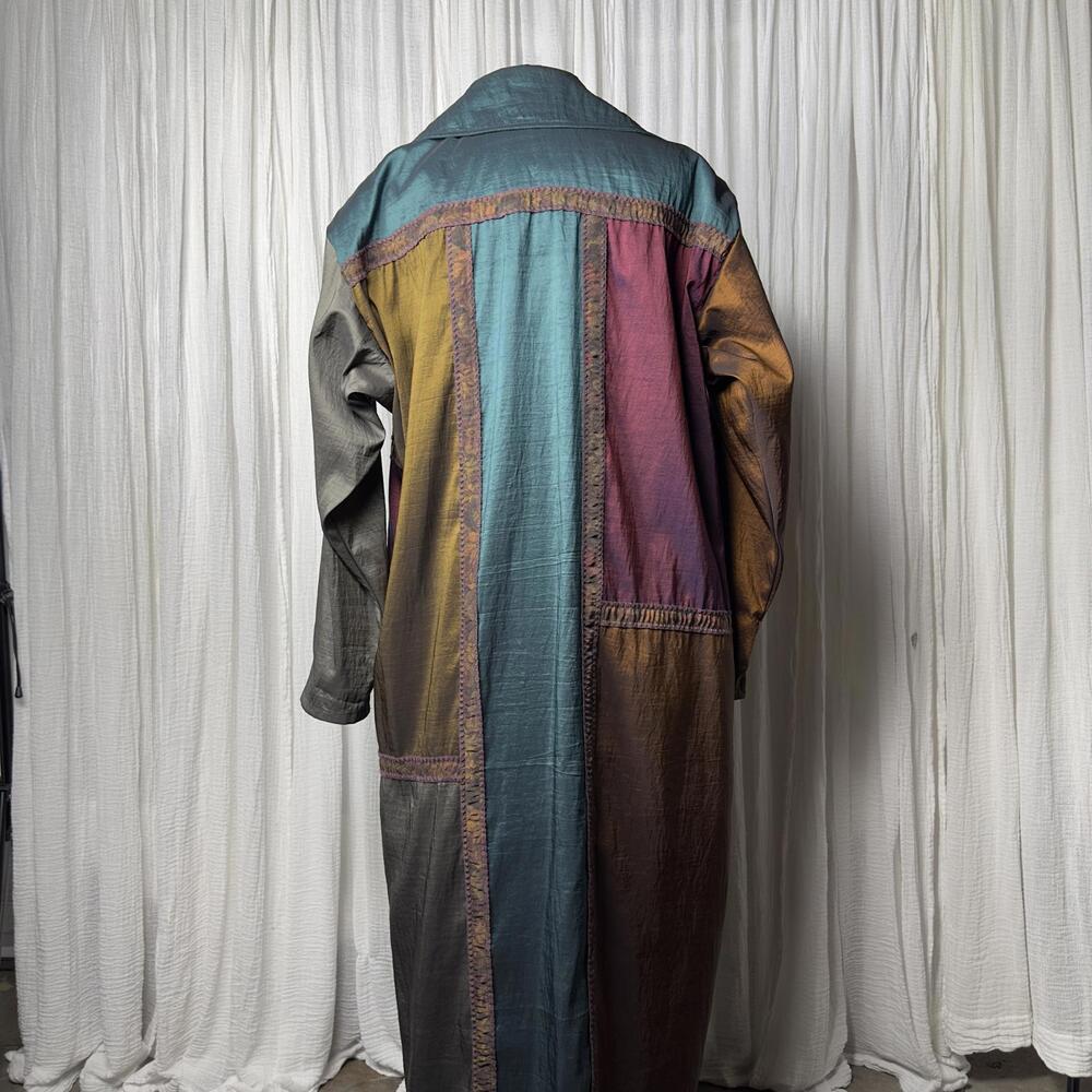 Indie Alternative Hippie Vintage Multicolor Patchwork Trench Coat (M/L) - Picture 6 of 7